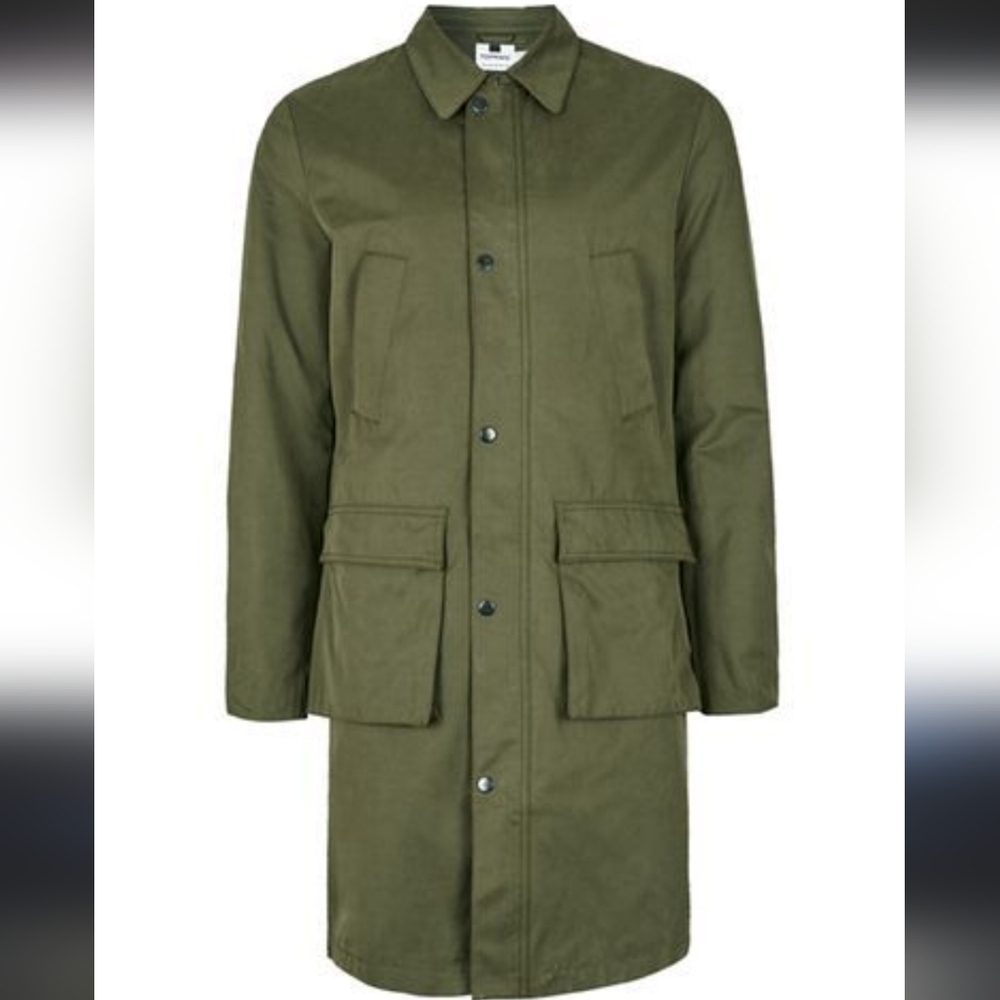 Topman Men's Thigh Length Lightweight Full Zip Snap Buttons Trench Coat